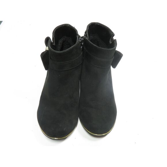 Children’s Place Faux Black Suede Dress Ankle Booties Zip Bow Heel Girls 12 - Picture 2 of 9